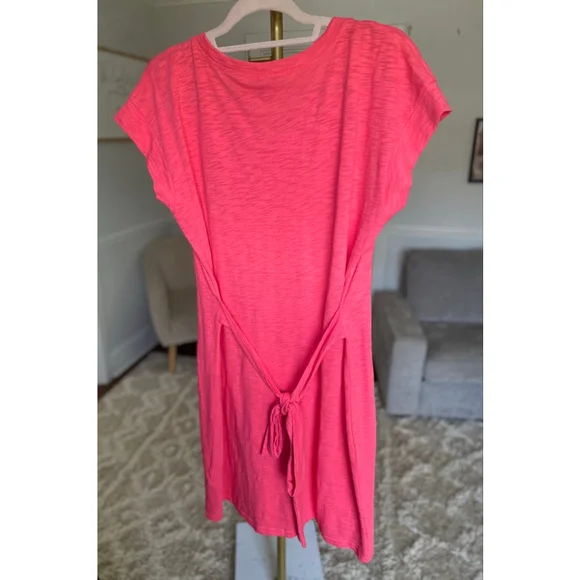 J.Crew Slub Cotton T-Shirt Dress Bright Pink Lounge Travel Resort Vaca Summer M - Picture 3 of 6